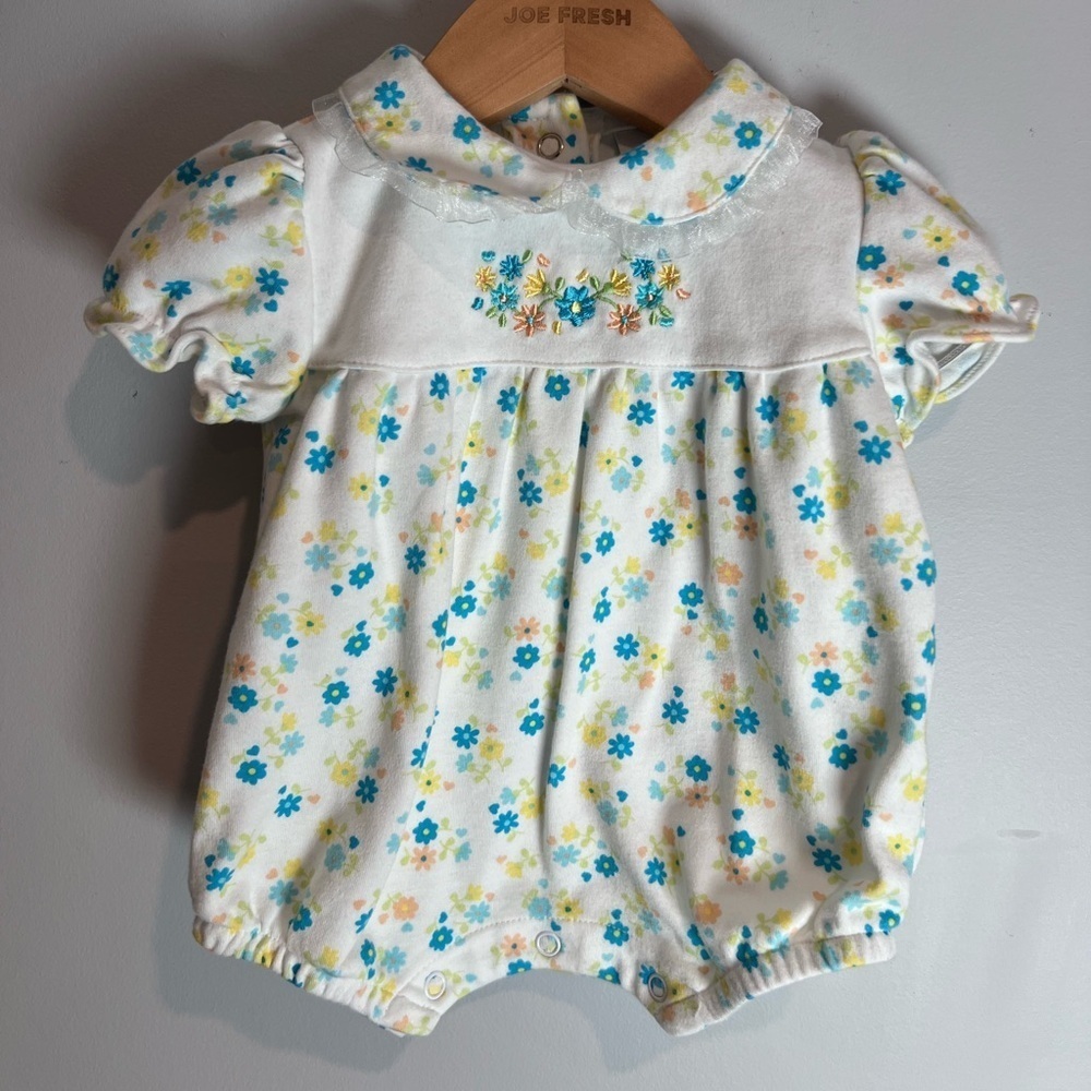 Vintage Sears Baby Bubble Romper Floral AOP Lace 1M Baby Girl